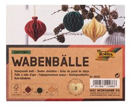 folia 49221 Christmas Honeycomb Balls Set of 3 Diameter Approx. 8 cm Foldable Christmas Decoration for Indoor Use Cream Red and Green with Glitter S/M