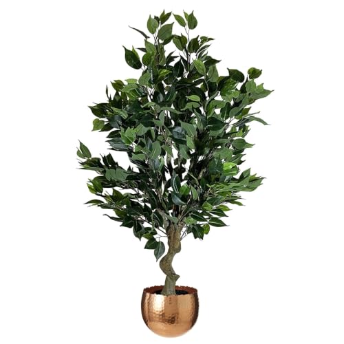 Leaf Realistic Artificial Tree with Planter, Mixed Materials, 100cm Bush Ficus Copper Curve
