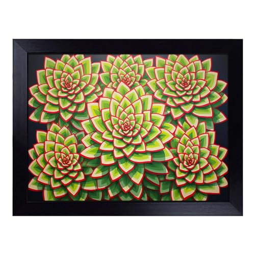 Lap Tray with Bean Bag Cushion, Succulent Op Art - Handmade in the UK, Raised Wooden Edge, Padded Cushion, Heat-Resistant Wipe-Clean Surface, for Meals, Laptops and Crafts