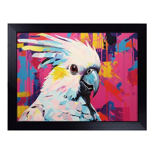 Lap Tray with Bean Bag Cushion, Cockatoo Pop Art - Handmade in the UK, Raised Wooden Edge, Padded Cushion, Heat-Resistant Wipe-Clean Surface, for Meals, Laptops and Crafts