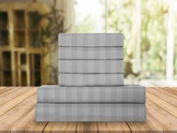 Elegant Comfort Luxury Soft Bed Sheets Dobby Stripe 1500 Premium Hotel Quality Microfiber Softness Wrinkle and Fade Resistant (6-Piece) Bedding Set, Full, Stripe Silver Grey
