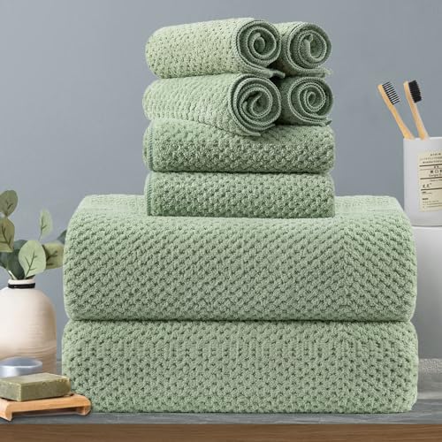 Hailea 8-Piece Green Bath Towels Set, 600 GSM Soft Luxury Microfiber, Highly Absorbent Quick Dry Towel Collection for Bathroom, Hotel and Spa