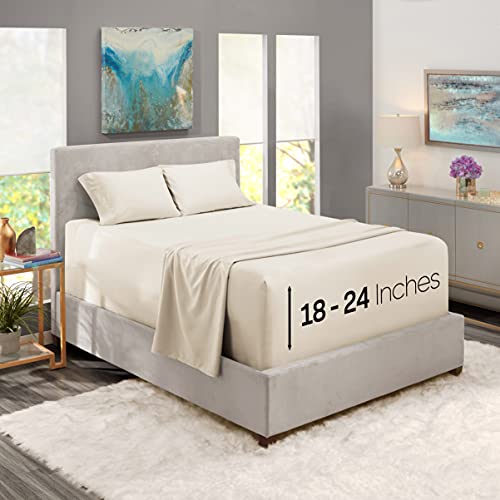 Nestl Extra Deep Pocket Sheets - Fits Mattress 18-24 Inches Deep, California King Size Sheets, 4 Piece Set, Off White
