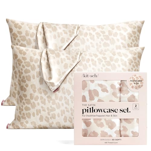 Kitsch 100% Satin Pillowcase with Zipper, Softer Than Silk Pillowcase for Hair & Skin, Cooling Pillow case, Satin Pillow Case Cover (Standard/Queen (2 Pack), Leopard)