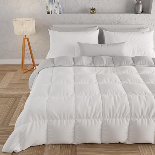 PETTI Artigiani Italiani - Single and a half winter duvet, double sided plain colour, white, grey, 100% made in Italy