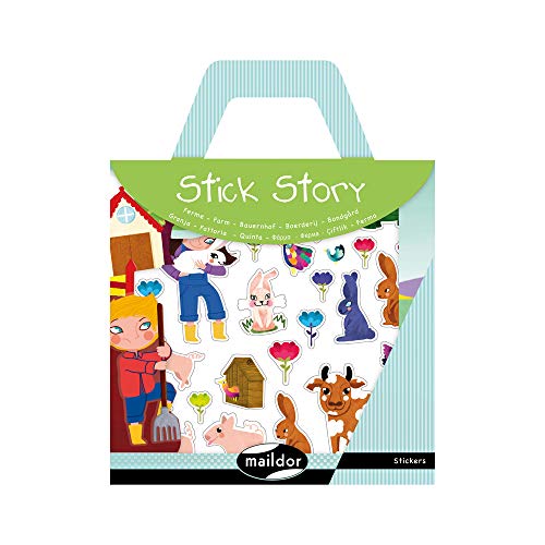 Maildor 566401O - Valisette Stick'story - 2 DECORS - Size:42x14 cm + 4 sheets of repositionable STICKERS - FARM (100 stickers) - Children's Creative Activity