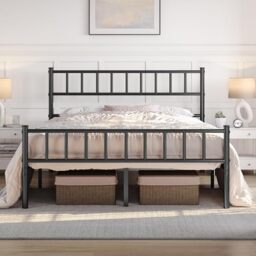 Yaheetech 5ft King Bed Frame Solid Metal Bed Frame Modern Style with Large Storage Space Black