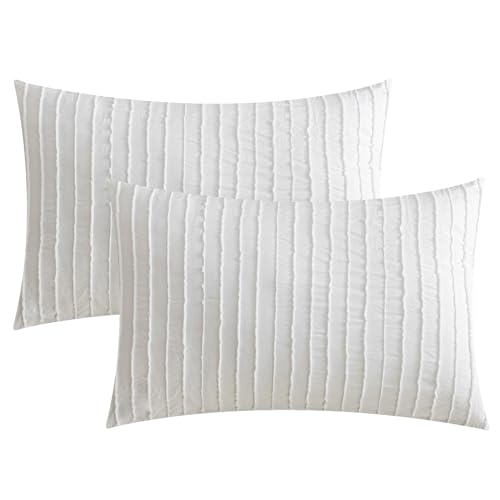 JELLYMONI Bright White Striped Tufted Pillowcases King Size - Soft Comfortable,Less Likely to Attract Pet Hair,Oeko-Tex Certified,Tufted Striped Design,Envelope Closure,2 Pieces