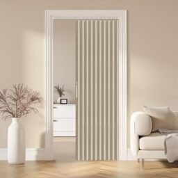 "AJAZZ 100% Blackout Magnetic Door Curtain - Pleated Folding Accordion Closet Door Curtain - Invisible, Applicable for Bedroom & Living Room (Cream Yellow, 52"" W x 78"" L, 1 Panel)"