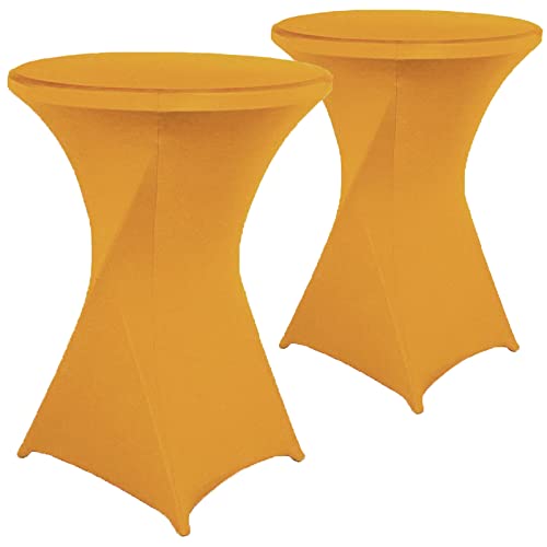 2 Pack 32x43 Inch Gold Spandex Cocktail Table Covers, Fitted Round Cocktail Tablecloth, Stretch Highboy Table Cover Cloth for Wedding, Party, Banquet, Event, Restaurant