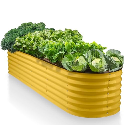 "9-in-1 Galvanized Steel Raised Garden Bed // 8??2??1.5 ft Modular Garden Box for Gardening, Vegetables, Plants // 18"" Tall Metal Raised Garden Beds Outdoor (Yellow) // Tool-Free Assembly Planter Box"