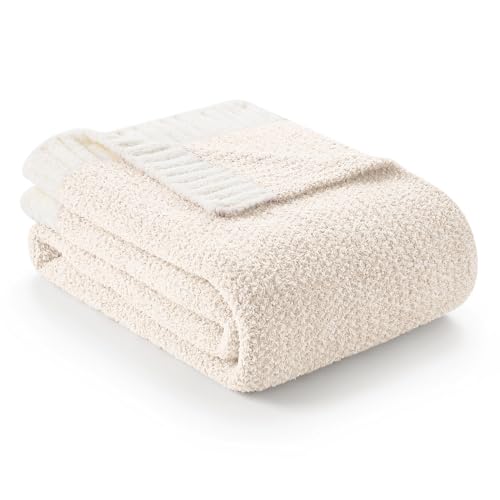 Snuggle Sac Buttery Ivory Throw Blanket for Couch, Reversible