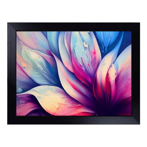 Lap Tray with Bean Bag Cushion, Colourful Flowers Abstract - Handmade in the UK, Raised Wooden Edge, Padded Cushion, Heat-Resistant Wipe-Clean Surface, for Meals, Laptops and Crafts