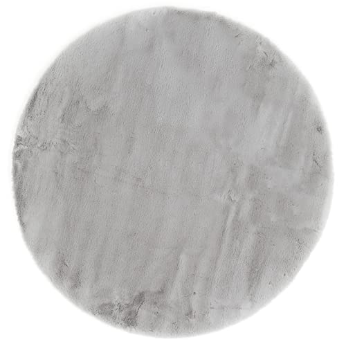 -LUXOR- living Coste Cosy High Pile Faux Fur Rug in Sheepskin Look 120 cm Round Grey