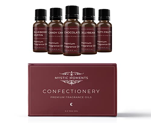 Mystic Moments - Confectionery Fragrance Oil Starter Pack - 5x10ml - Five scents: Bubblegum, Candyfloss, Gummy Bear, Jelly Bean and Marshmallow for candles, wax melts and soaps.