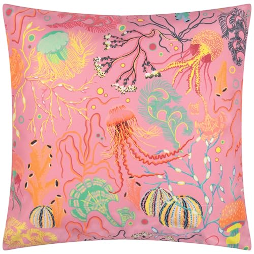 furn. Reef Cushion Cover – Reversible Water Resistant Coastal Jellyfish Ocean Outdoor Decorative Case (Pink - 45x45cm)