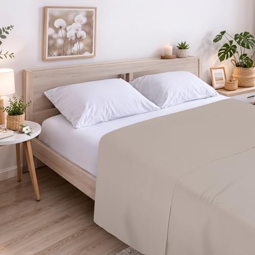 ECOMMERC3 - Top Sheet Bed 150 cm, 100% Soft, Breathable Cotton Top Sheet Extra Soft Earth Colour