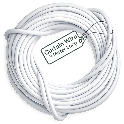 Zuvo Net Curtain Wire with Hooks and Eyes - 3 m Extra Strong Curtain Wire with 4 Hooks and Eyes - Perfect Curtain Wire Kit, White