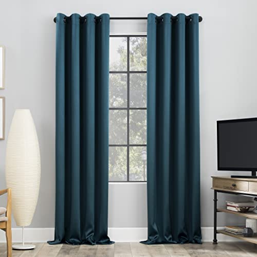 "Sun Zero Nordic 2-Pack Theater Grade Noise Reducing Extreme 100% Blackout Grommet Curtain Panel Pair, 52"" x 54, Teal"