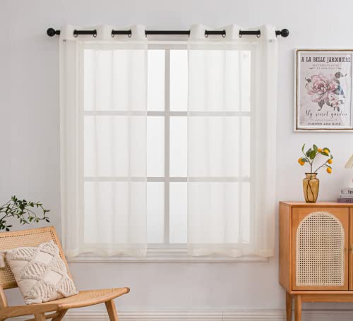 PI Cream Sheer Curtains 63 Inches with Eyelets, Airy Voile Curtains Window Treatment for Kitchen 2 Panels (W52 X L63, Butter)