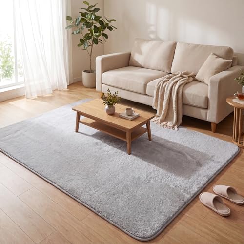 VOUNOT® Fluffy Rugs for Living Room and Bedroom, Soft Shaggy Floor Carpets with Non Slip Backing & Extra Underlay, Machine Washable, Large Area Rug, Modern & Cosy Home Decor, 160x230cm, Grey