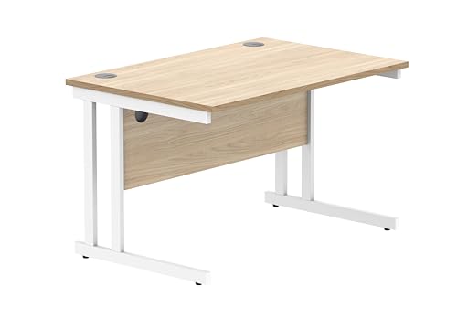 Office Hippo Essentials Rectangular Writing Computer Work Place, Home Office Desk with Cable Port Management, Wood, Canadian Oak, 120x80cm