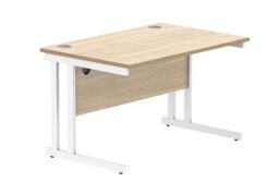 Office Hippo Essentials Rectangular Writing Computer Work Place, Home Office Desk with Cable Port Management, Wood, Canadian Oak, 120x80cm