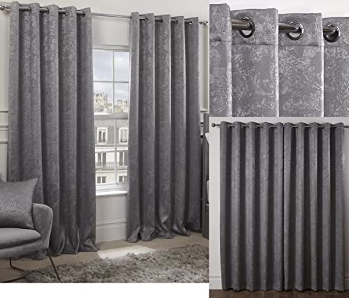 "Emma Barclay Regency - Elegant Woven Thermal Blackout Eyelet Curtains in Silver - Width 66 x Drop 72"" (168 x 183cm)"