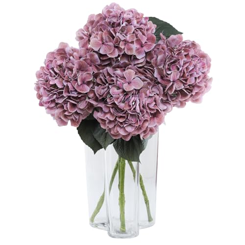 DuHouse 3Pcs Large Hydrangea Artificial Flowers,24 inch Latex Real Touch Hydrangeas with Long Stems & Leaves for Wedding Home Decor Party Floral Arrangements Bouquets Centerpieces(Dark Pink)