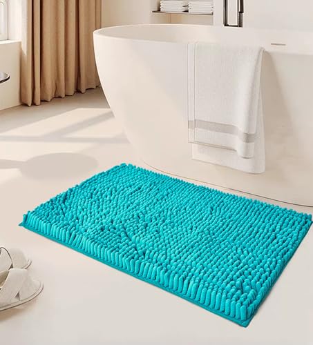 GC GAVENO CAVAILIA Faux Fur Bath Mat 1Piece - Bathroom Mat Fluffy Rug Large Bath Mat Non Slip 50 x 80cm - Super Absorbent & Quick Dry Thick Shaggy Bathmat Extra Soft Pedestal Mats, Teal