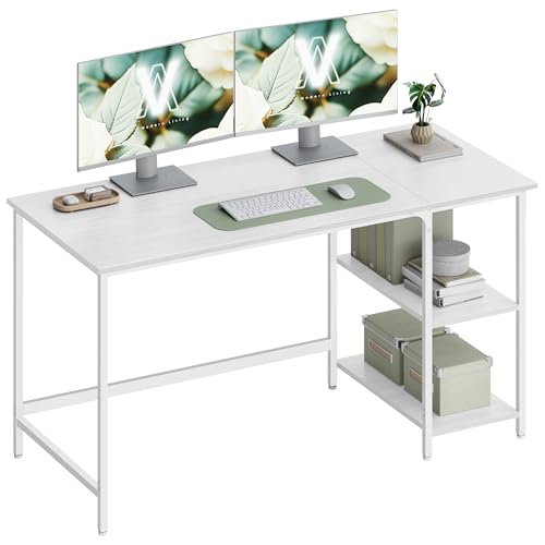 VASAGLE Computer Desk, Office Desk, 140 x 60 x 76 cm, Modern Style, for Study, Bedroom, Living Room, Maple White LWD055W01