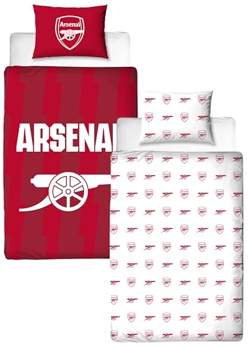 Arsenal FC Official Single Duvet Cover Set, Lightning Design - Red Reversible 2 Sided Football Bedding Cover Official Merchandise Including Matching Pillow Case - Polycotton