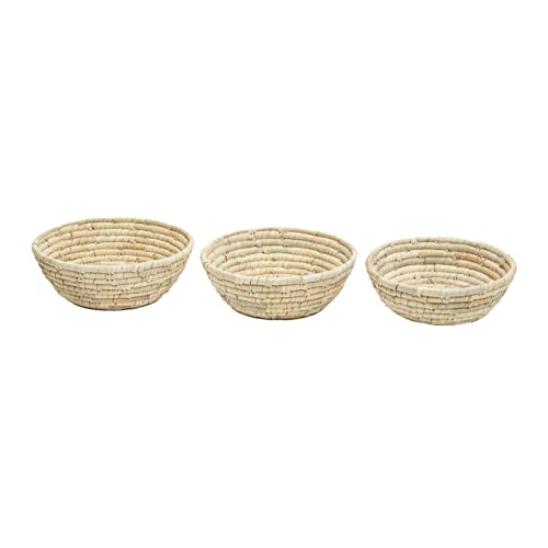 Premier Housewares Set of Three Palm Leaf Baskets/Hamper Baskets for Gifts/Farmhouse Style Basket/Handwoven Picnic Basket/Organic Charm Wicker Basket W26 x D26 x H10cm.