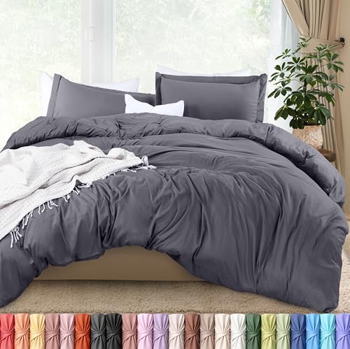 Utopia Bedding Duvet Cover Full Size Set - 1 Duvet Cover with 2 Pillow Shams - 3 Pieces Comforter Cover with Zipper Closure - Ultra Soft Brushed Microfiber, 80 X 90 Inches (Full, Grey)