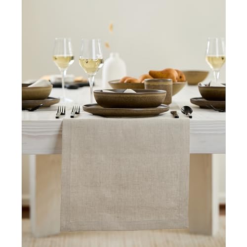 Solino Home 100% Pure Linen Table Runner Natural Long, Fete 14 x 108 in - for dining, decor, party, indoor outdoor, gift, easy to care, OEKO-TEX Certified - Fall, Halloween, Thanksgiving, Christmas