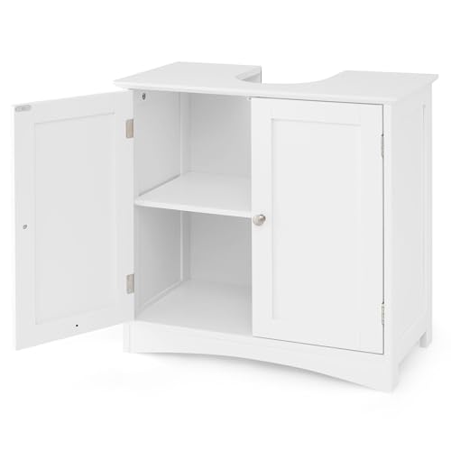 RELAX4LIFE Under Sink Bathroom Cabinet, Freestanding Wooden Storage Cupboard Basin Unit with 2 Doors and Shelf, Modern Vanity Basin Sink Cabinet and Storage Unit Basin (Wooden Door)