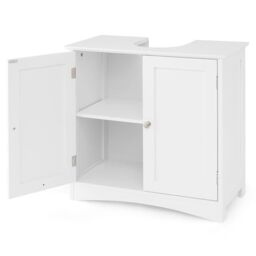 RELAX4LIFE Under Sink Bathroom Cabinet, Freestanding Wooden Storage Cupboard Basin Unit with 2 Doors and Shelf, Modern Vanity Basin Sink Cabinet and Storage Unit Basin (Wooden Door)
