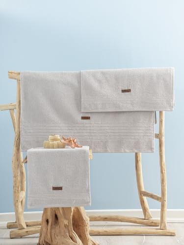 Foutastic Luxurious 3-piece towel set, 100% cotton, grey, bath towel 75 x 150 cm, hand towel 50 x 90 cm, washcloth 30 x 50 cm, machine washable