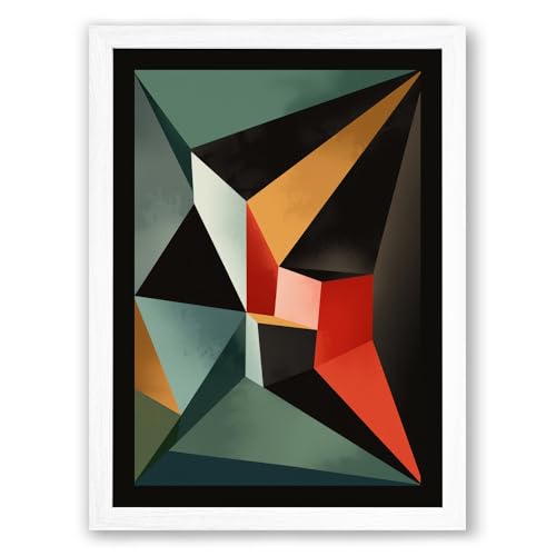 Radiant Star Forms Geometric Framed Wall Art Print A4 (29.7×21cm) White, Wall Decor for Living Room, Bedroom, Office & Home, Ready to Hang, Art Gift