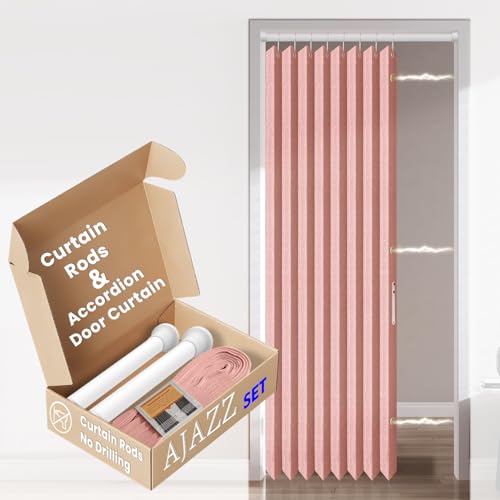 "AJAZZ Magnetic Door Curtain - Pleated Accordion Door Closet Curtain (Pink, 42"" W x 78"" L) + Rod"