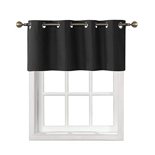 Home Queen Grommet Blackout Curtain Valance Window Topper for Living Room, Short Cafe Valence, 54 W X 18 L Inch, Black