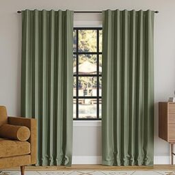 "Sun Zero Greyson Faux Dupioni Silk Thermal Extreme Total Blackout Back Tab Curtain Panel, 50"" x 63"", Moss Green"
