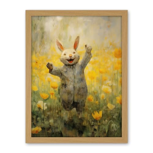 Artery8 Tulips and Rabbit Watercolour Fun Kids Baby Nursery Artwork Framed Wall Art Print 18X24 Inch