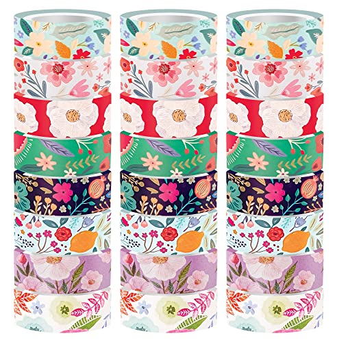 24 Rolls of Washi Tapes - Masking Tapes - Set of Colourful Decorative Tapes for Scrapbooking, Bullet Journals, Gift Wrapping and Decoration - 120 Meters Long - Garden Theme