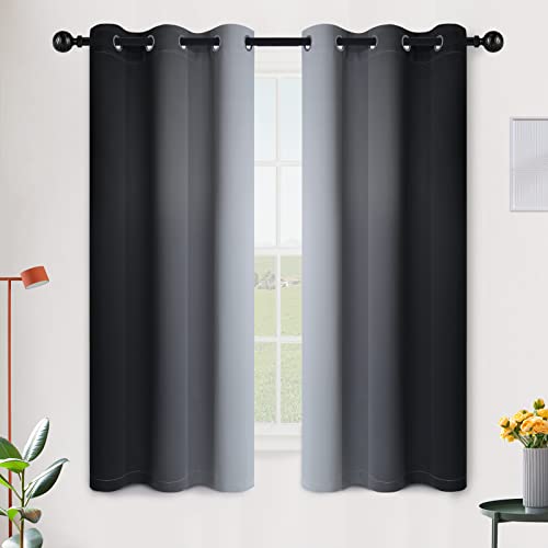 SimpleHome Ombre Blackout Curtains for Bedroom, Gradient, Black to Grey, White, Light Blocking, Thermal Insulated, 2 Panels, 106.7 x 160 cm Length