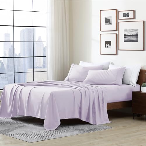 Cathay Home Essentials Ultra Soft Hypoallergenic Wrinkle Resistant Double Brushed Microfiber Bedding Sheet Set, Lavender, Full