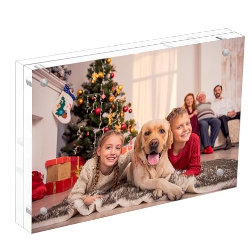 NIUBEE 4x6 Acrylic Photo Frame, Clear Free Standing Magnetic Double Sided Perspex Picture Block with Gift Box (10x15cm)