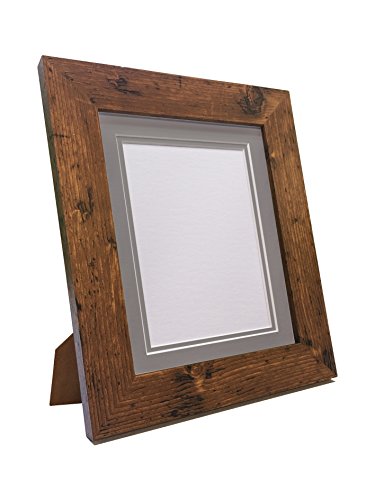 Metro Vintage Wood Photo Picture Poster Frame with Double Dark Grey Mount 8 x 8 for Image Size 5 x 5 inch