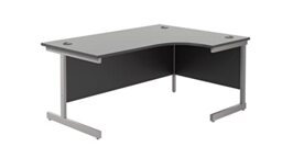 Office Hippo Heavy Duty Office Desk, Right Corner Desk, Strong & Reliable Workstation, Office Table With Integrated Cable Ports, PC Desk For Office or Home - Black Top/Silver Frame