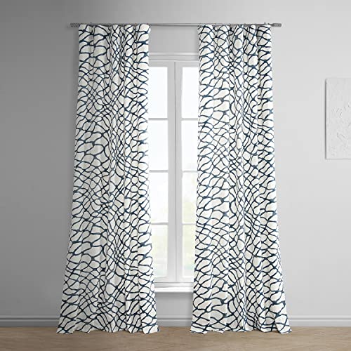 HPD Half Price Drapes Geometric Abstract Printed Curtains 84 Inches Long Luxury Cotton Curtains (1 Panel) Room Darkening Window Curtains for Bedroom & Living Room, 50W x 84L, Ellis Blue Abstract